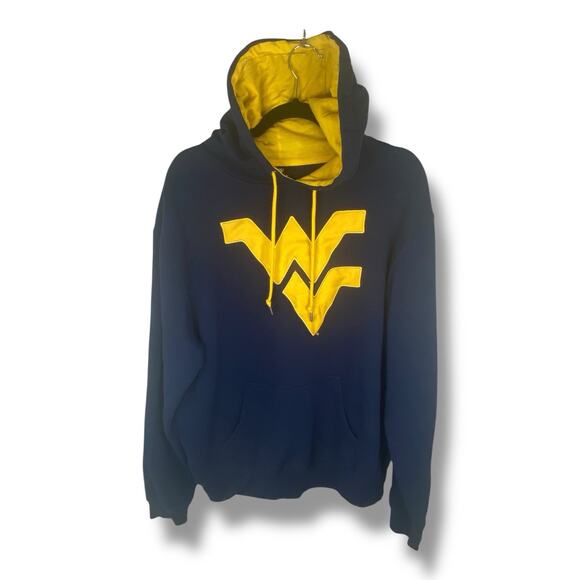 West Virginia University Hoodie Size Men's Large Blue Fleece Hooded Sweatshirt - Picture 1 of 4